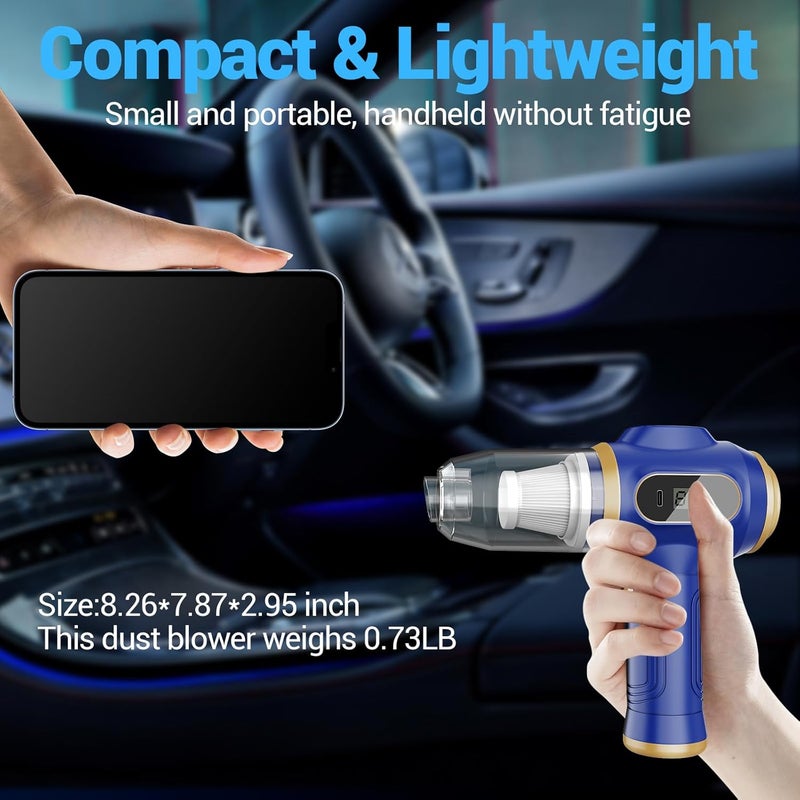 Scstartx Car Vacuum Portable Cordless 17000Pa Cordless Mini Handheld Vacuums with LCD Display and Multi-Nozzles, High Power Wet and Dry for Car, Home, Office, Pet, Compact and Portable Design - Image 3